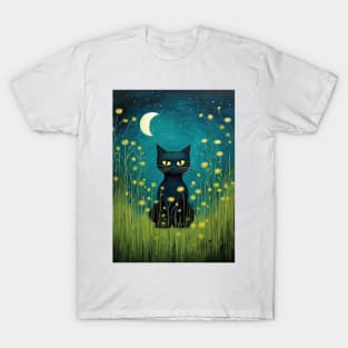 Black Cat Among Flowers T-Shirt